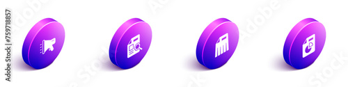Set Isometric Megaphone, Document with graph chart, Paper shredder and icon. Vector