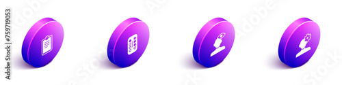 Set Isometric Psychological test, Sedative pills, Solution problem in psychology and icon. Vector
