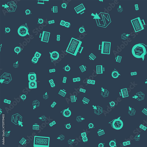 Set Binary code, NFT Digital crypto art, Video graphic card and on seamless pattern. Vector