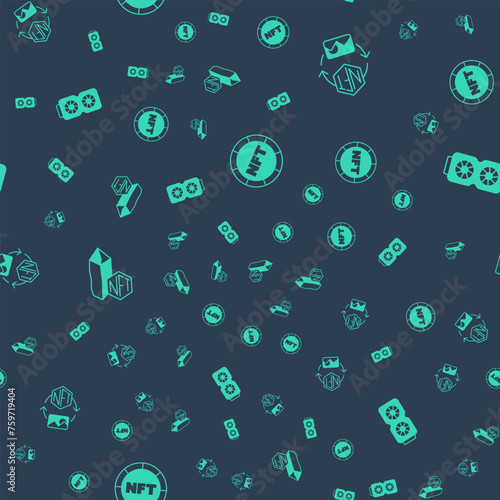 Set NFT Digital crypto art, and Video graphic card on seamless pattern. Vector
