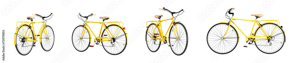 Set of yellow bicycle isolated on white