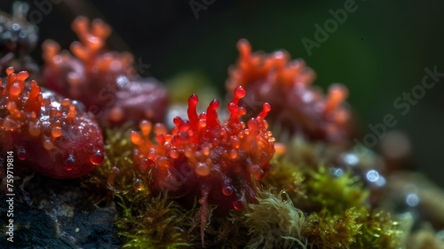 wet and damp red Algae Lichen macro image