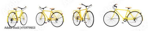 Set of yellow bicycle isolated on white