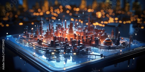 Illuminated City Model With Numerous Lights Generative AI