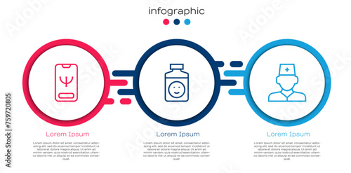 Set line Online psychological counseling, Antidepressants and Male doctor. Business infographic template. Vector