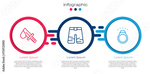 Set line Bloody knife, Wide pants and Diamond ring. Business infographic template. Vector
