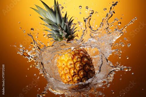 Fresh pineapple splash in water