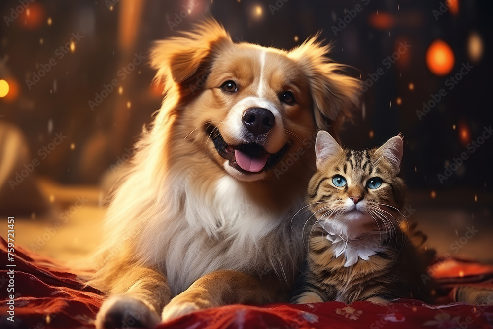 Cute cat and dog together