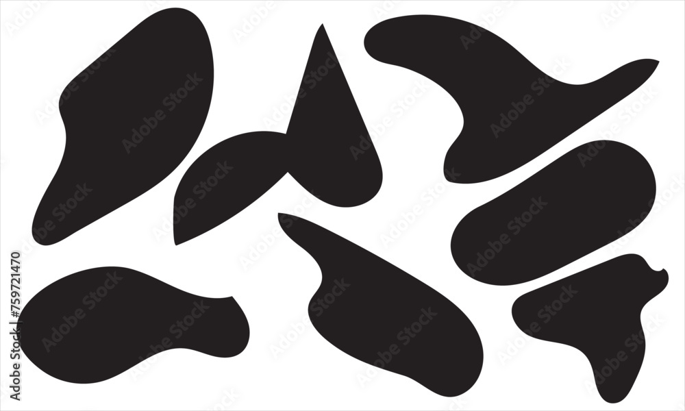 Random abstract liquid organic black irregular blotch shapes flat style design fluid vector illustration set banner simple Basic shape template for presentation design, flyer, white background. Random abstract liquid organic black irregular blotch shapes flat style design fluid vector illustration set banner simple Basic shape template for presentation design, flyer, white background.