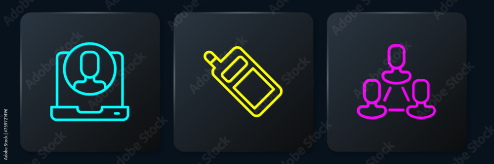Set line Telephone 24 hours support, Employee hierarchy and Mobile. Black square button. Vector - obrazy, fototapety, plakaty 