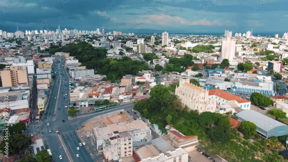 Aerial city scape at sunset in summer in central Cuiaba Mato Grosso Aerial city scape at sunset in summer in central Cuiaba Mato Grosso
