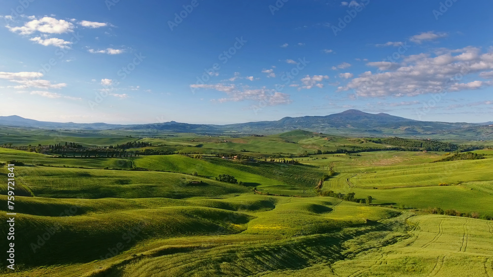 Tuscany aerial landscape of farmland hills