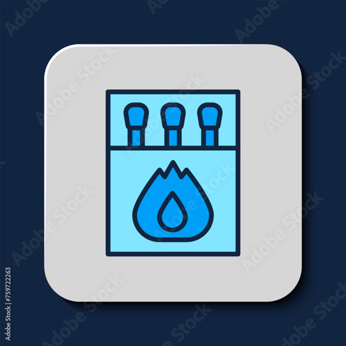 Filled outline Open matchbox and matches icon isolated on blue background. Vector