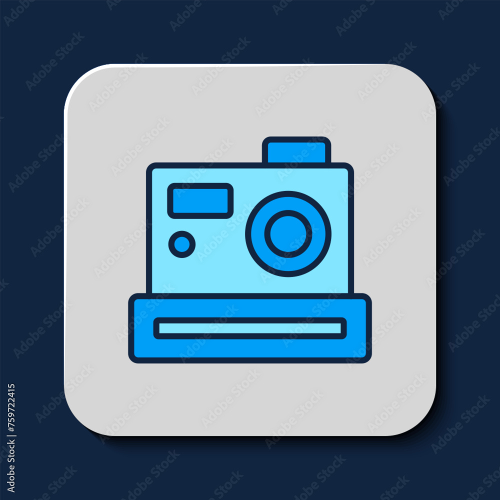 Filled outline Photo camera icon isolated on blue background. Foto camera. Digital photography. Vector