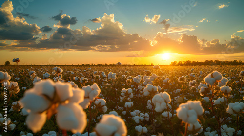 sunset sunrise over a cotton field. beautiful scenic view photo
