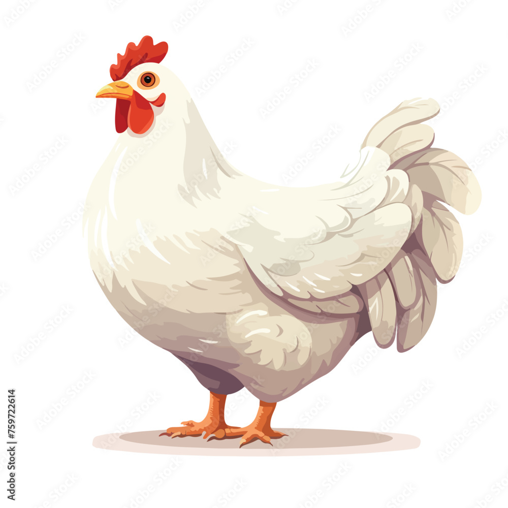 Happy white hen. Vector illustration with simple gr