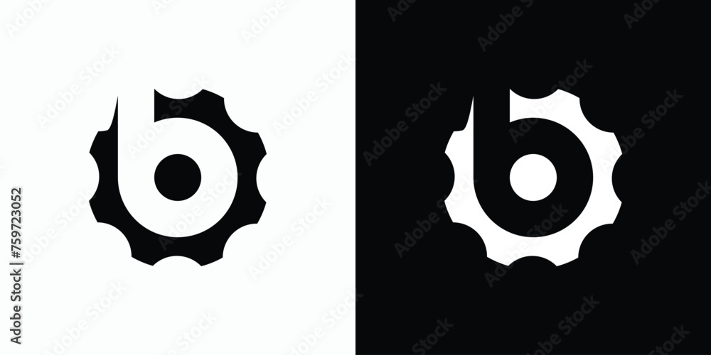 Vector logo design with the initials letter b in the shape of a gear in a modern, simple, clean and abstract style. - obrazy, fototapety, plakaty 
