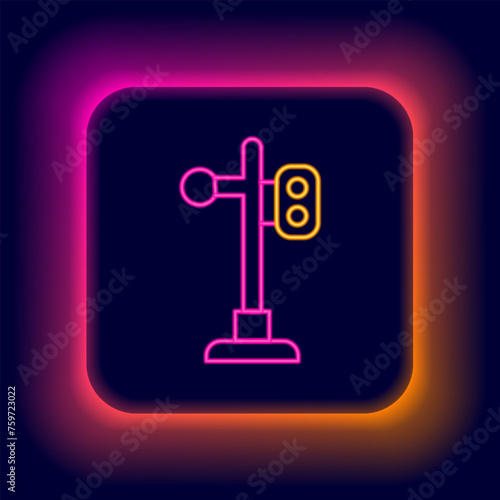 Glowing neon line Train traffic light icon isolated on black background. Traffic lights for the railway to regulate the movement of trains. Colorful outline concept. Vector