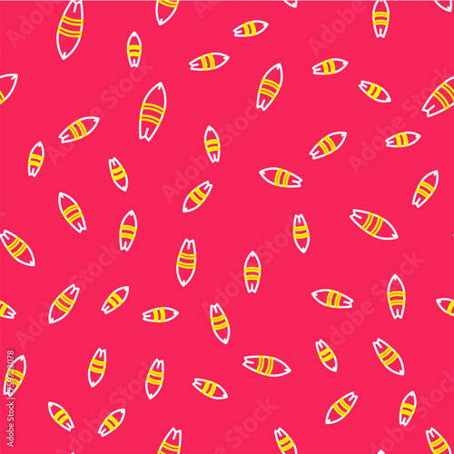 Line Surfboard icon isolated seamless pattern on red background. Surfing board. Extreme sport. Sport equipment. Vector