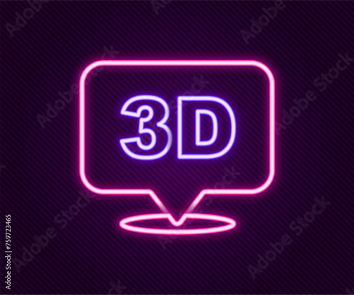 Glowing neon line 3D word icon isolated on black background. Colorful outline concept. Vector
