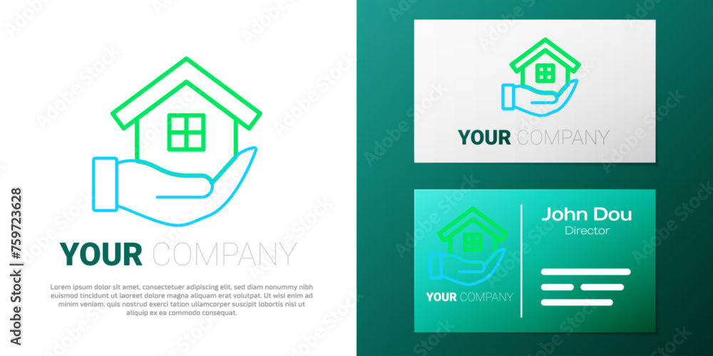 Line House in hand icon isolated on white background. Insurance concept. Security, safety, protection, protect concept. Colorful outline concept. Vector Line House in hand icon isolated on white background. Insurance concept. Security, safety, protection, protect concept. Colorful outline concept. Vector
