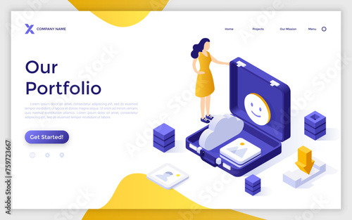 Modern Isometric Landing Page Template. Vector Illustration