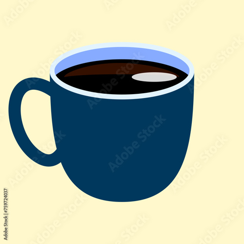illustration of a blue glass filled with black coffee