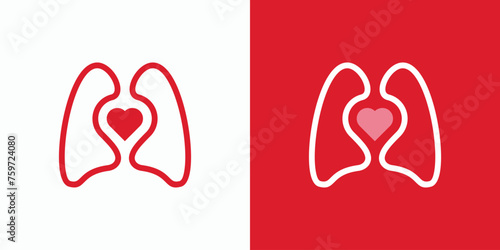 Vector logo design illustration of lung health outline and heart shape in a modern, simple, clean and abstract style.