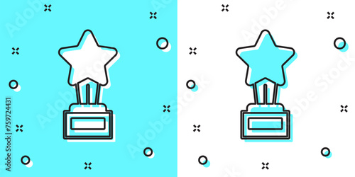 Black line Movie trophy icon isolated on green and white background. Academy award icon. Films and cinema symbol. Random dynamic shapes. Vector