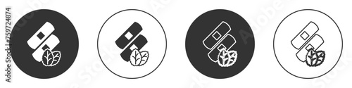 Black Medical nicotine patches icon isolated on white background. Anti-tobacco medical plaster. Circle button. Vector