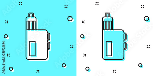 Black line Vape mod device icon isolated on green and white background. Vape smoking tool. Vaporizer Device. Random dynamic shapes. Vector