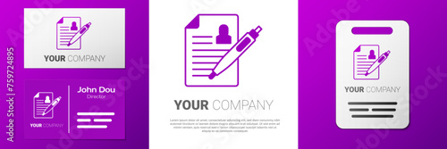 Logotype Resume icon isolated on white background. CV application. Searching professional staff. Analyzing personnel resume. Logo design template element. Vector