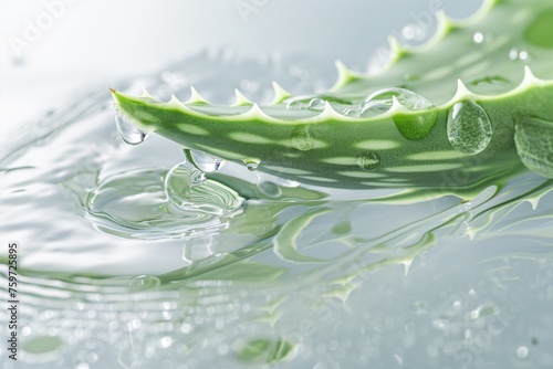 aloe plant with drops of water and juice  healing product for skin care and beauty 