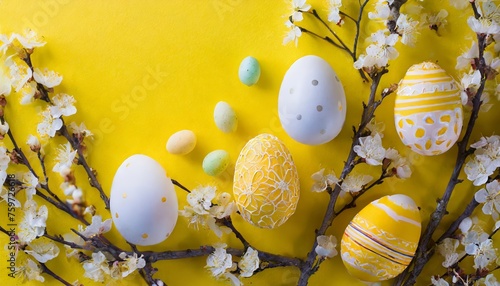 Easter eggs composition naturemort vibrant colorful spring flowers generated image photo