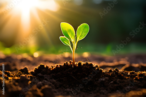 sprout in the ground, plant growing from the earth, timelapse of a plant sprouting, generative ai photo
