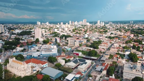 Aerial city scape at stormy time in summer in central Cuiaba Mato Grosso