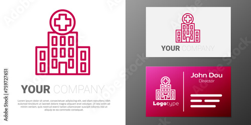 Logotype line Medical hospital building with cross icon isolated on white background. Medical center. Health care. Logo design template element. Vector