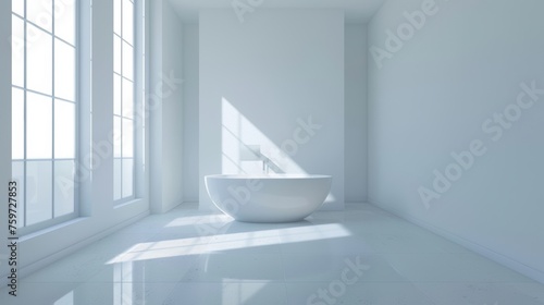 Serene White Bath with Freestanding Tub   Window AI Generated.