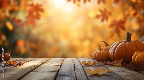 Fototapeta Naklejka Na Ścianę i Meble -  Wooden table, free space, with thanksgiving theme blurred background