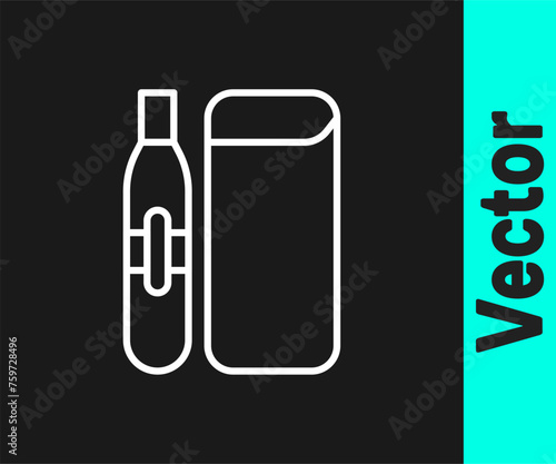 White line Electronic cigarette icon isolated on black background. Vape smoking tool. Vaporizer Device. Vector