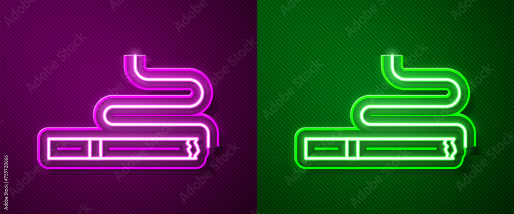 Glowing neon line Cigarette icon isolated on purple and green background. Tobacco sign. Smoking symbol. Vector Glowing neon line Cigarette icon isolated on purple and green background. Tobacco sign. Smoking symbol. Vector