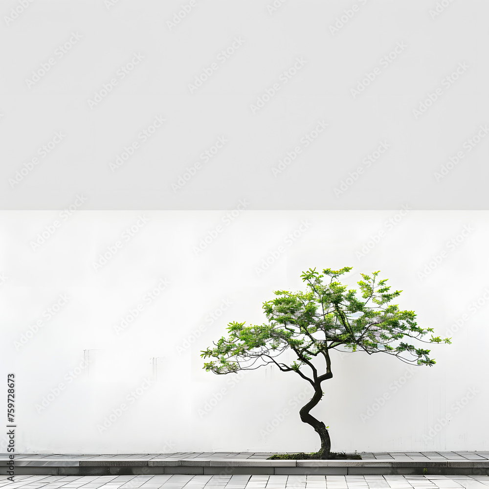 Obraz premium One Green Tree Bud Vitality Real Scene Minimalism Generative AI 