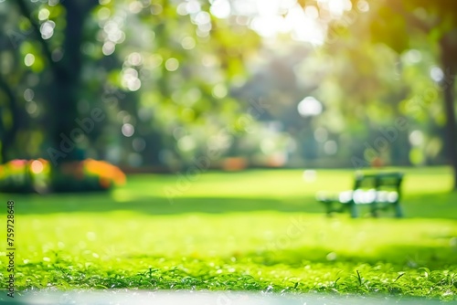 Fototapeta Naklejka Na Ścianę i Meble -  Blur green park, garden outdoor background, blurry tree nature with bokeh light background, Blur nature park in spring and summer. generative ai.