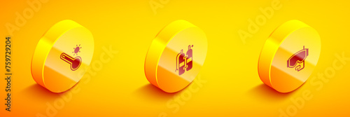 Set Isometric Meteorology thermometer, Aqualung and Diving mask icon. Vector