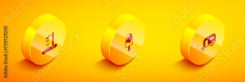Set Isometric Beach shower, Ice cream and Rv Camping trailer icon. Vector