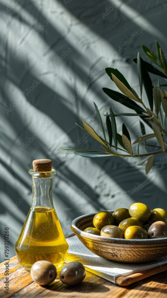 real photo of olives and olive oil , morning shot, simple clear background real photo of olives and olive oil , morning shot, simple clear background