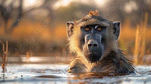 wildlife photography, authentic photo of a baboon in natural habitat, taken with telephoto lenses, for relaxing animal wallpaper and more photo