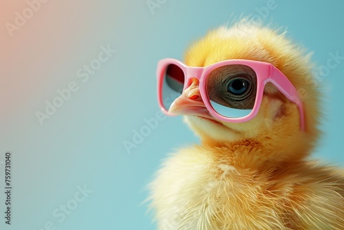 Cute little chick wearing sunglasses photo
