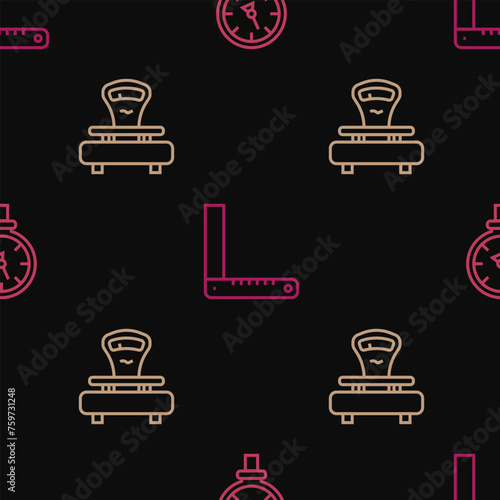 Set line Pressure water meter, Scales and Corner ruler on seamless pattern. Vector
