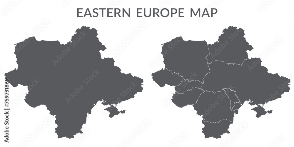 Eastern Europe country Map. Map of Eastern Europe in set grey color - obrazy, fototapety, plakaty 